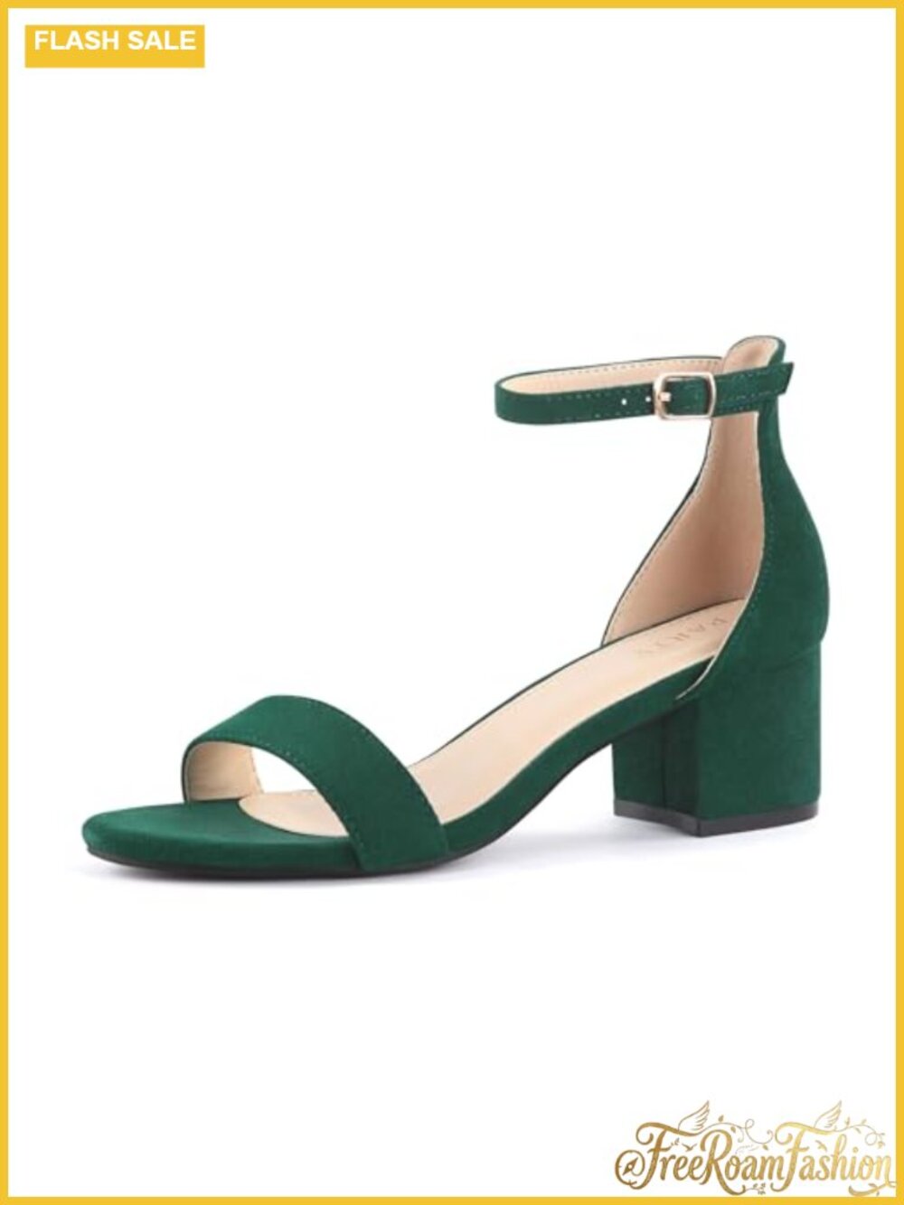 PARTY Women's Open Toe Ankle Strap Low Block Heel Sandals Faux Suede
